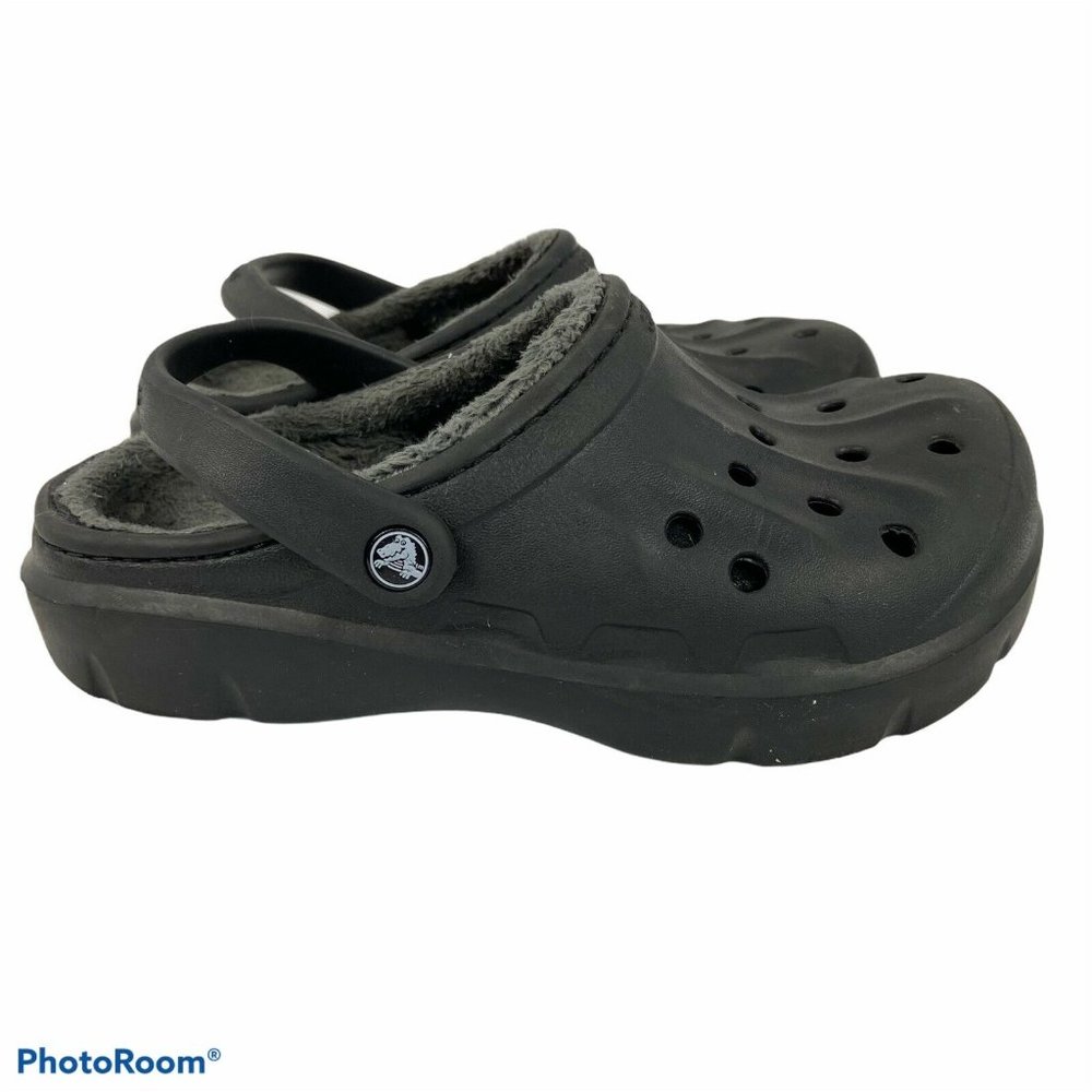 Crocs Black Faux Fur Lined Clogs Kids Size J 1